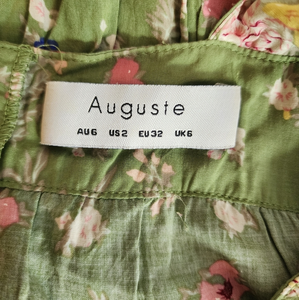 AUGUSTE THE LABEL OLIVE FLORAL MIDI DRESS, SLEEVELESS, BACK BOTTON OPEN SIZE 2 - Picture 3 of 12